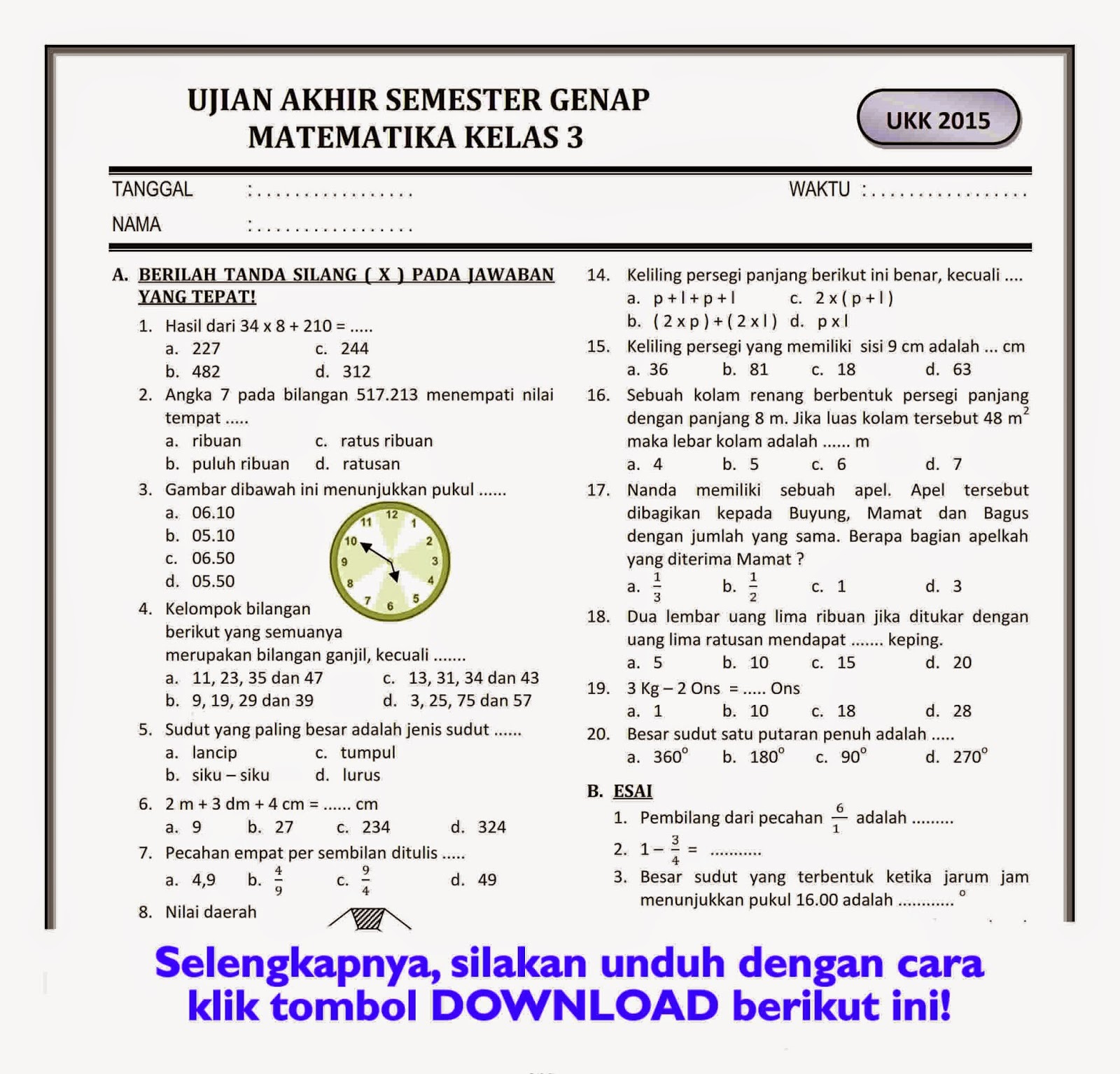 Contoh soal ukk matematika kelas 4 sd kurikulum 2013 STAIMMKML ac id Contoh soal ukk matematika kelas 4 sd kurikulum 2013 STAIMMKML ac id