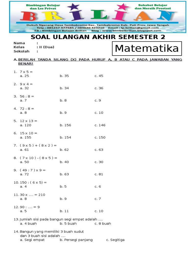 40 Soal Ulangan Matematika Semester 2 Kenaikan Kelas Kelas 4 Siap Cetak, Wajib Tahu!