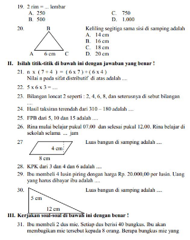 Soal Pas Matematika Kelas 3 - Piffle me