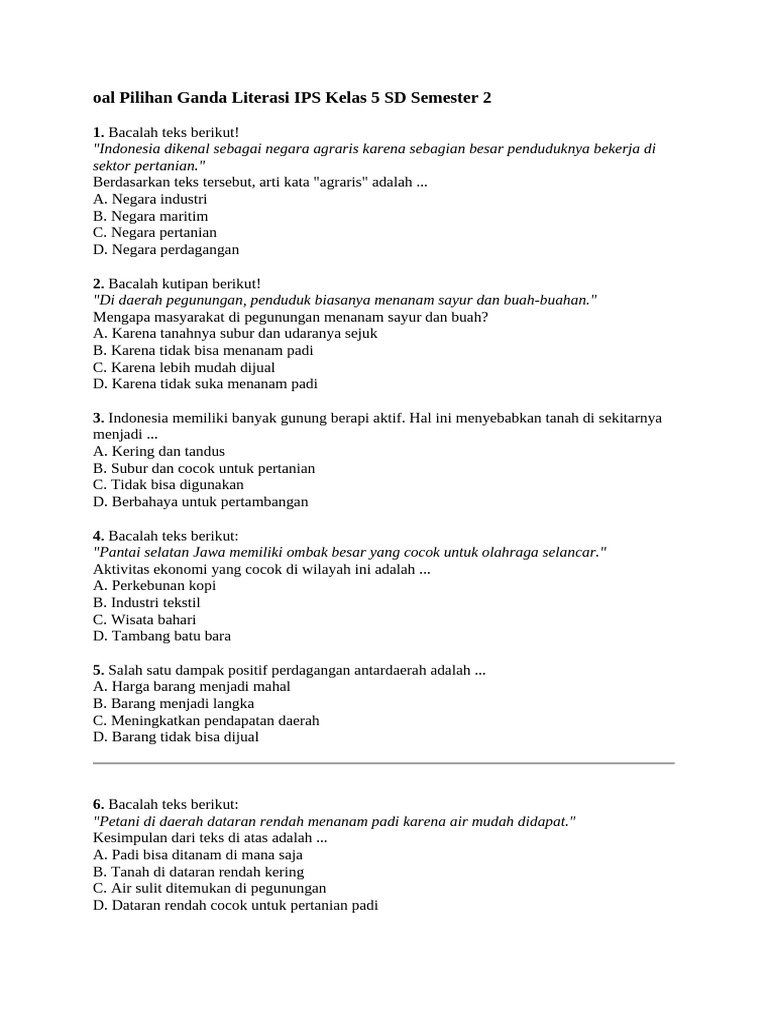 Soal IPS Kelas 5 Semester 2 dan Kunci PDF