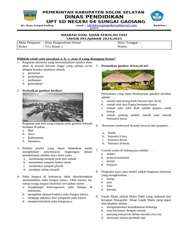 Soal Ujian Sekolah IPS Kelas VI 2024 2025 PDF Soal Ujian Sekolah IPS Kelas VI 2024 2025 PDF