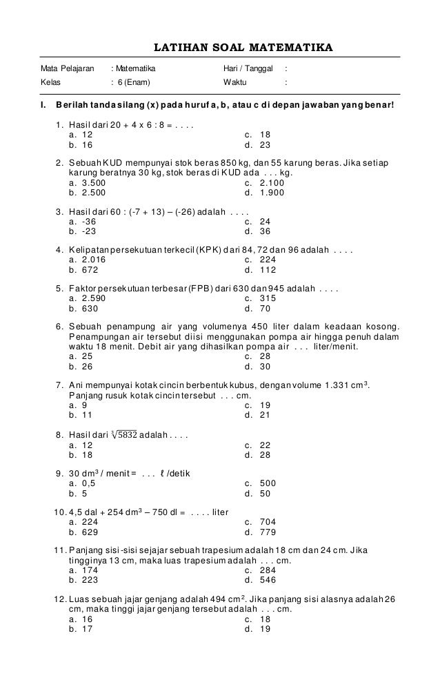 5 Soal PTS Matematika Kelas 6 Semester 1 2020 Ternyata Bocor, Wajib Tahu Sebelum Ujian!