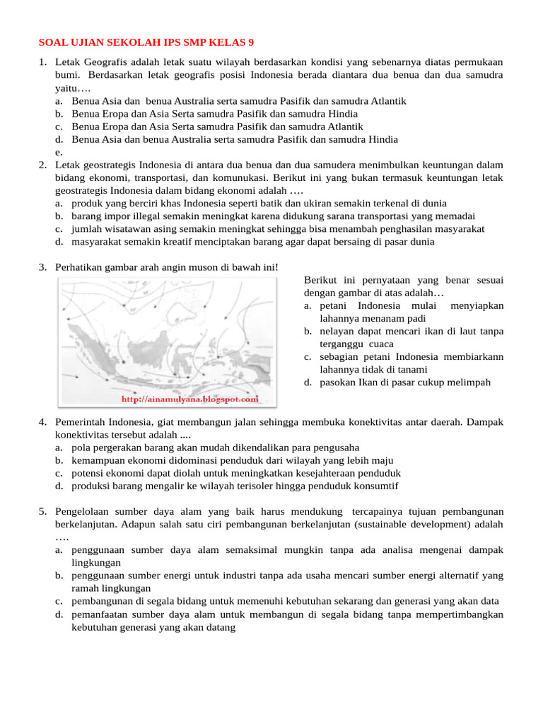 Soal Ujian Sekolah Ips SMP Kelas 9 PDF Soal Ujian Sekolah Ips SMP Kelas 9 PDF