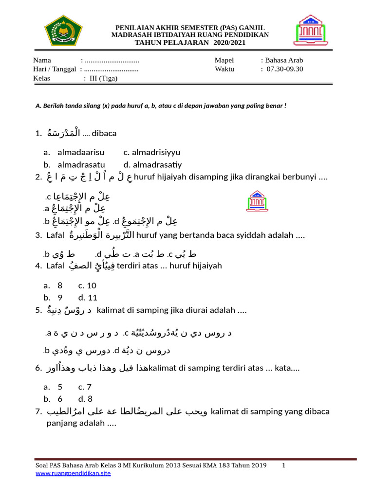 5 Contoh Soal UAS Bahasa Arab Kelas 3 SD Semester 2 Wajib Dikuasai Sekarang!