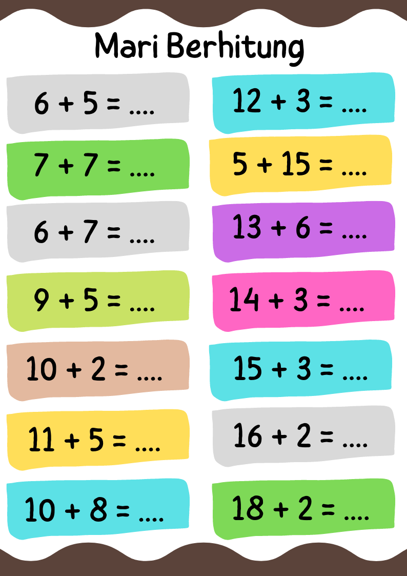 Soal Penjumlahan Kreatif Dengan Mewarnai Lembar Kerja Matematika - Free Soal Penjumlahan Kreatif Dengan Mewarnai Lembar Kerja Matematika - Free