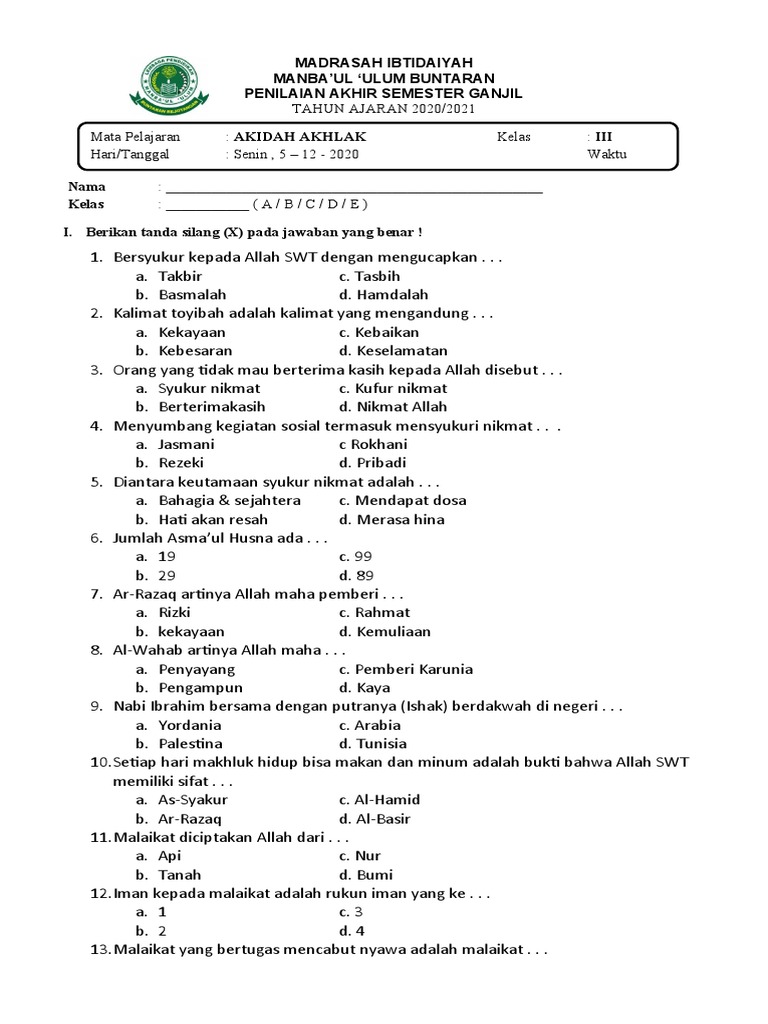 Cara Lulus dengan contoh soal uas aqidah akhlak kelas 1 semester 2 10 Contoh Soal Prakt Cara Lulus dengan contoh soal uas aqidah akhlak kelas 1 semester 2 10 Contoh Soal Prakt