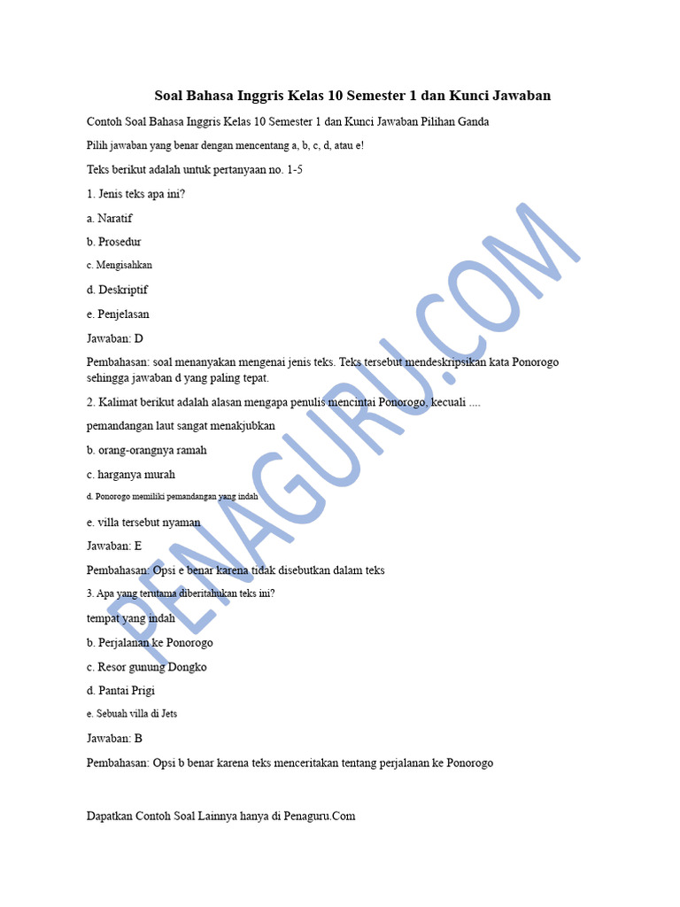 Contoh Soal dan Pembahasan Bahasa Inggris Kelas 10 Semester 1: 7 Trik Jitu Taklukkan Ujian Akhirnya Tanpa Stres! Contoh Soal dan Pembahasan Bahasa Inggris Kelas 10 Semester 1: 7 Trik Jitu Taklukkan Ujian Akhirnya Tanpa Stres!