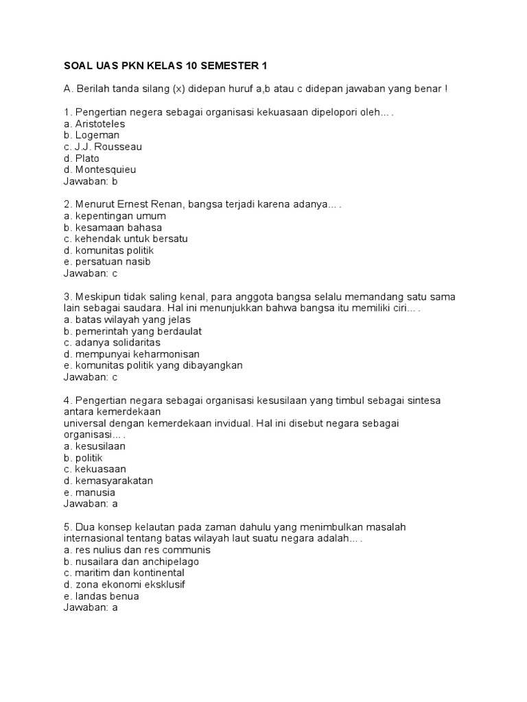Terbukti! 5 contoh soal uas pkn kelas 10 semester 1 kurikulum 2013 Bikin Nilai Naik