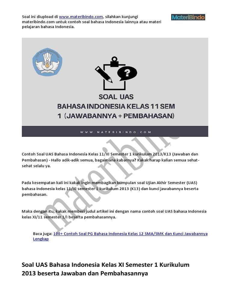 Terbukti 7 Contoh Soal UAS B.Indonesia Kelas 11 Semester 2 yang Wajib Dikuasai Terbukti 7 Contoh Soal UAS B.Indonesia Kelas 11 Semester 2 yang Wajib Dikuasai