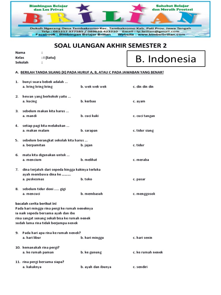 Terbukti! 7 Contoh Soal UAS Bahasa Indonesia Kelas 1 Semester 2 yang Wajib Dikuasai