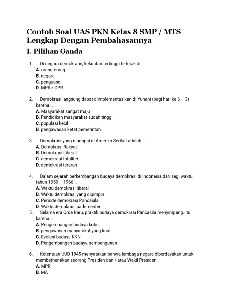 Terbukti! 7 Contoh Soal UAS PKN Kelas 8 Semester 1 2026 yang Wajib Kuasai Sebelum Ujian