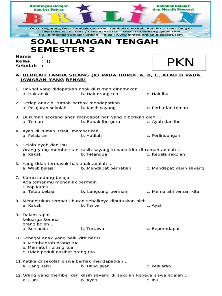 Terbukti Efektif! 7 contoh soal uas pkn kelas 1 sd yang Wajib Dikuasai Sebelum Ujian