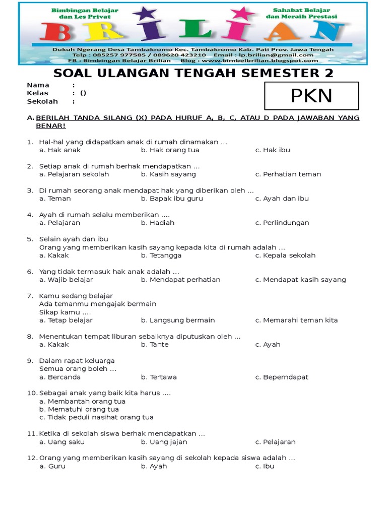 Terbukti Efektif contoh soal uas pkn kelas 1 sd semester 2 Lengkap dengan Pembahasan