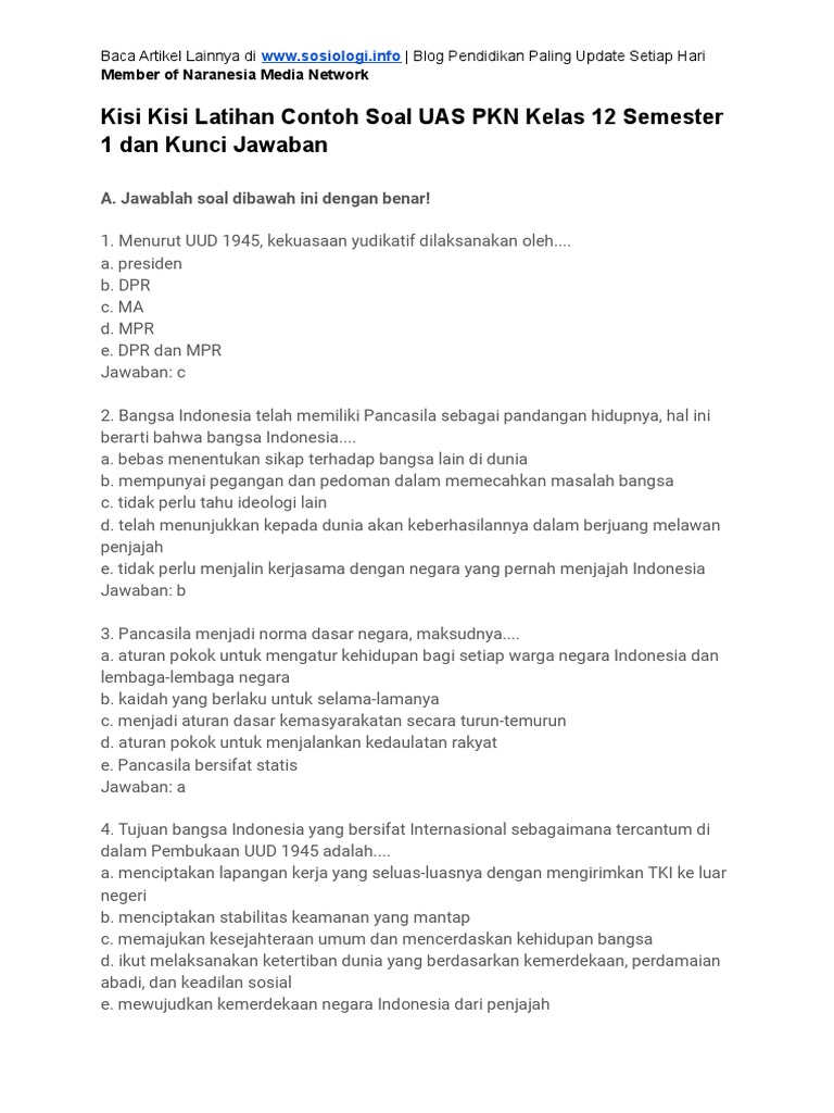 Terbukti! contoh soal uas pkn kelas 12 semester 1 yang Naikkan Nilai 10 Poin Sebelum Ujian