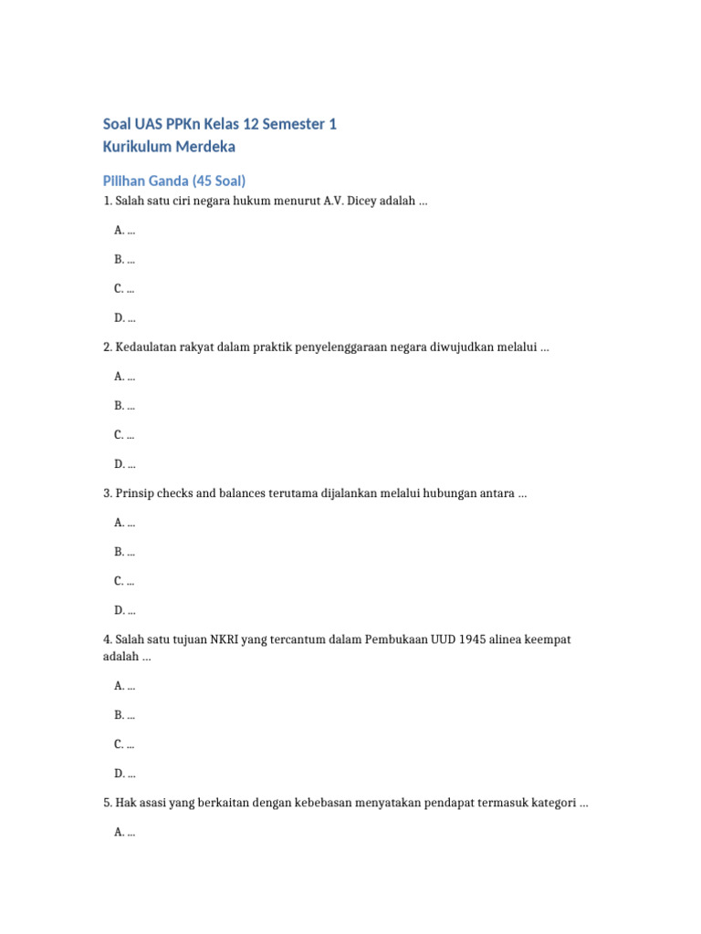 Ternyata Ini 7 Contoh Soal UAS PKN Kelas 12 SMK Semester 1 yang Sering Muncul dan Wajib Kamu Kuasai Sebelum Terlambat Ternyata Ini 7 Contoh Soal UAS PKN Kelas 12 SMK Semester 1 yang Sering Muncul dan Wajib Kamu Kuasai Sebelum Terlambat