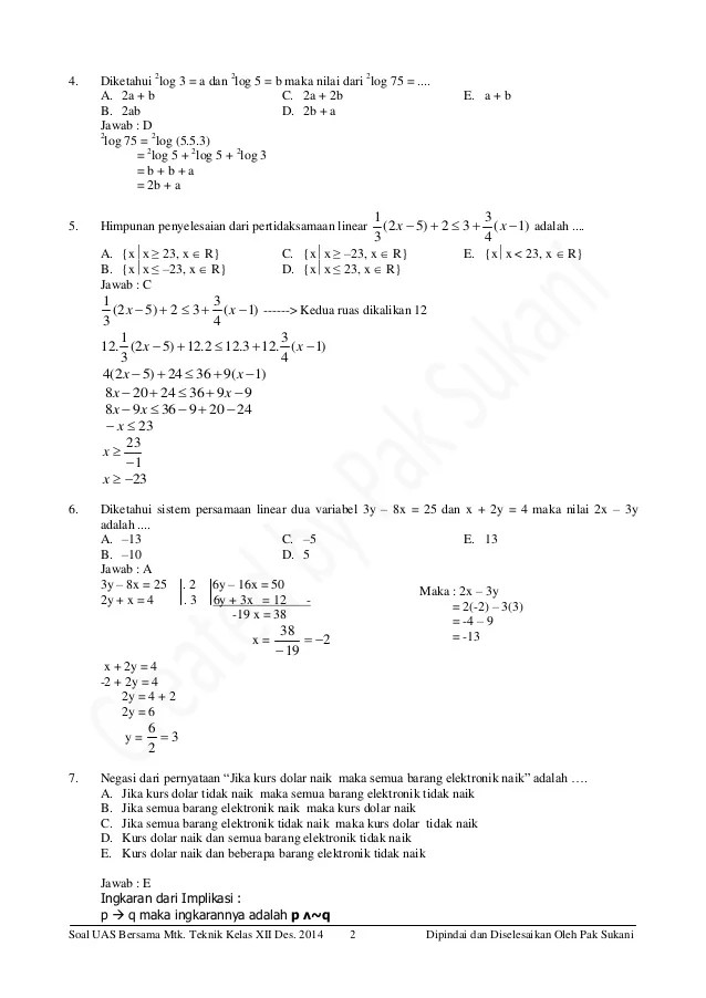 Wajib Tahu 3 Paket Contoh Soal dan Kunci Jawaban Matematika Kelas 12 Semester 1 Kurikulum Merdeka 2026 Wajib Tahu 3 Paket Contoh Soal dan Kunci Jawaban Matematika Kelas 12 Semester 1 Kurikulum Merdeka 2026