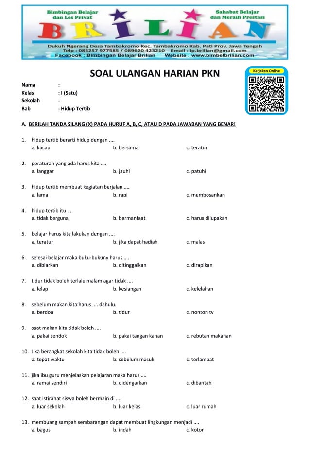 contoh soal uas pkn kelas 1 contoh soal uas pkn kelas 1