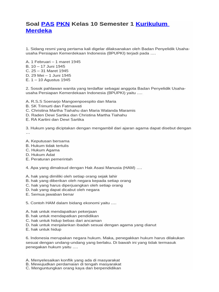 contoh soal uas pkn kelas 10 semester 1 2019 contoh soal uas pkn kelas 10 semester 1 2019