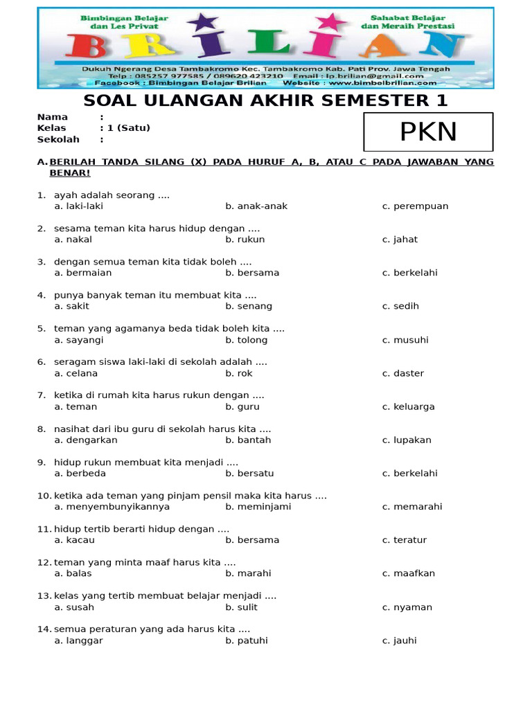 7 Rahasia Contoh Soal UAS PKN Kelas 1 Kurikulum 2013 Wajib Diketahui Sebelum Ujian Dimulai
