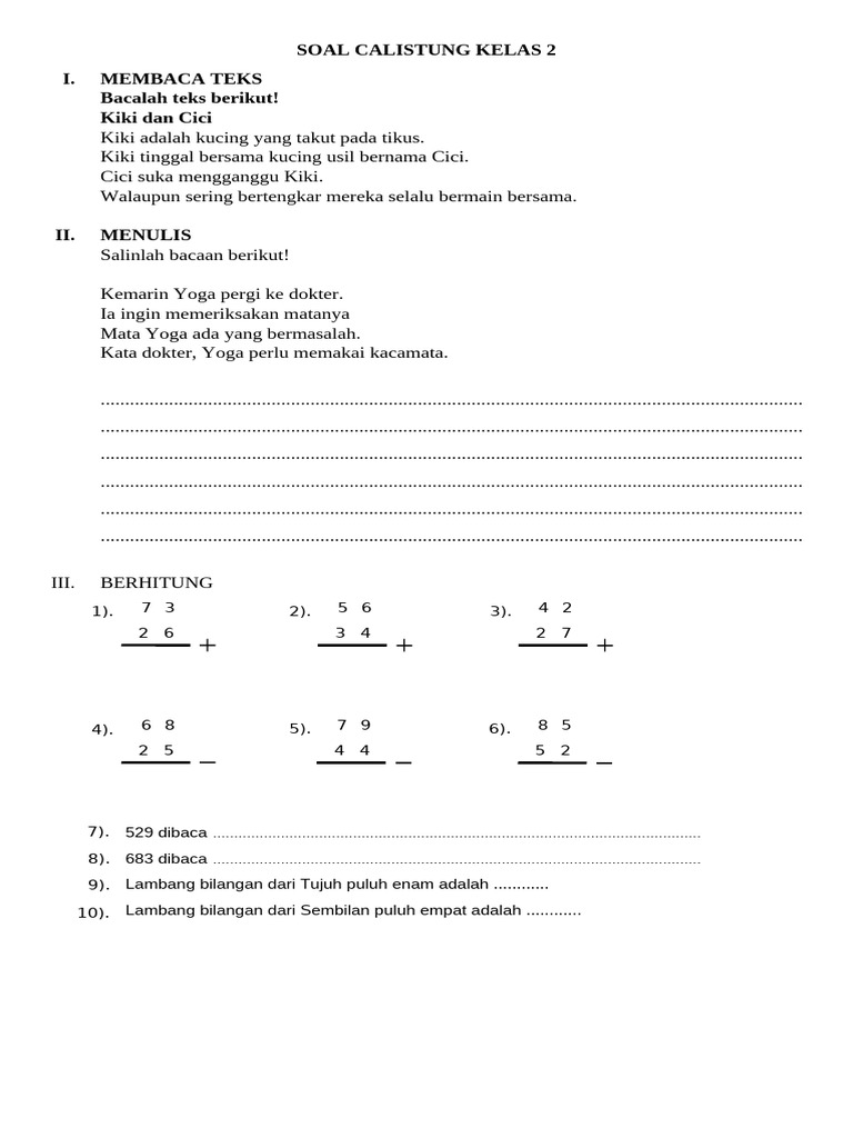 Soal Calistung Kelas 2 PDF Soal Calistung Kelas 2 PDF