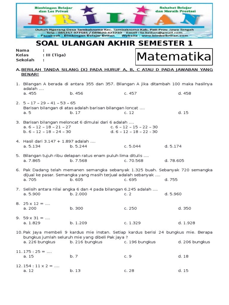Rahasia Nilai Sempurna Segera Download Soal dan Jawaban Latihan UAS Kelas 3 Semester 1 Rahasia Nilai Sempurna Segera Download Soal dan Jawaban Latihan UAS Kelas 3 Semester 1