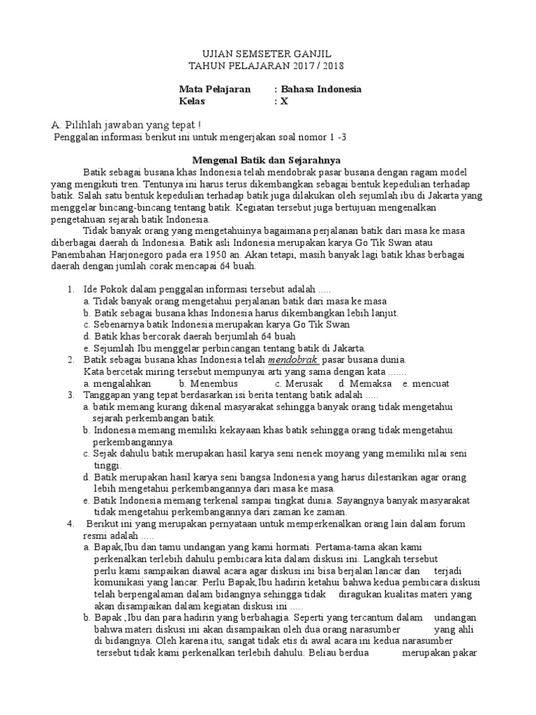 Rahasia Nilai Sempurna dengan Contoh Soal Essay Bahasa Indonesia Kelas X Semester 1