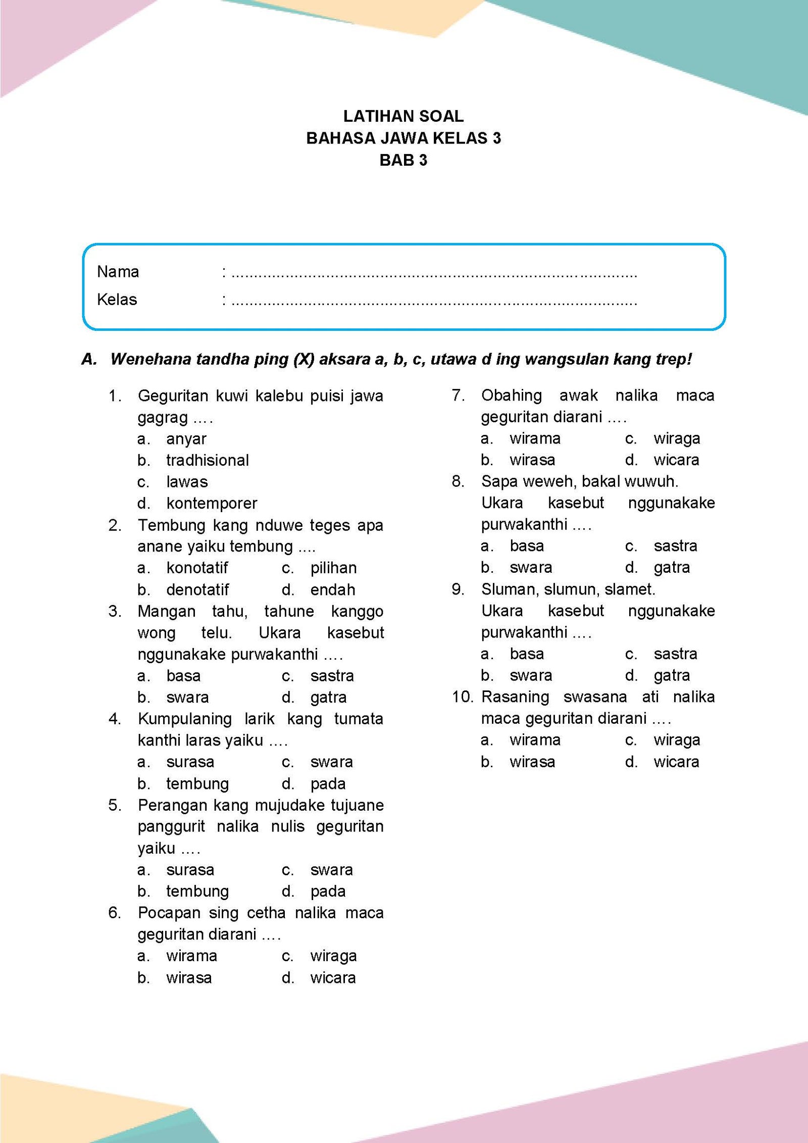 Wajib Tahu Bocoran Soal Soal Bahasa Jawa Kelas 3 Semester 2 KTSP Terbaru Tahun Ini Wajib Tahu Bocoran Soal Soal Bahasa Jawa Kelas 3 Semester 2 KTSP Terbaru Tahun Ini