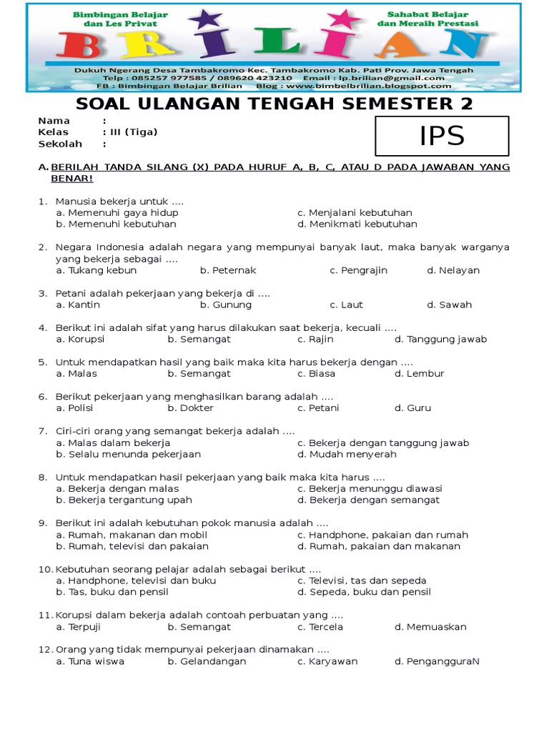 Wajib Tahu Kumpulan Soal Soal dan Jawaban SD Kelas 3 Semester 2 IPS Terbaru